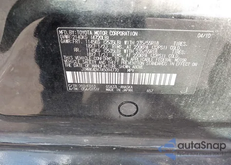2010 Toyota Rav4 Sport V6 from USA, damaged, VIN JTMRK4DV7A5094770